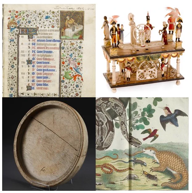 4 CC-EE CDP collections Fitzwilliam Museum Manuscript 'Hours of Isabella Stuart'. Peterborough Museum Norman Cross POW made object. Zoology Museum, Pangolin & Snake book illustration. Gressenhall Farm & Workhouse - Workhouse bowl, used at mealtimes by inmates of Mitford and Launditch Union Workhouse (Gressenhall) prior to 1920