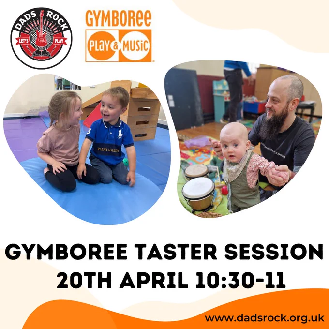Gymboree Taster Session
20th April 10:30-11

There is a photo of two children playing, and a photo of a dad and baby