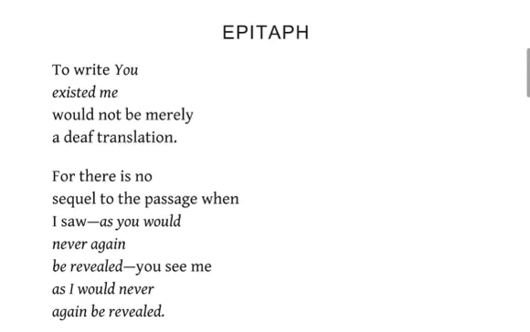 selection from "Epitaph", by Forrest Gander
