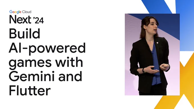 YouTube thumbnail with the title "Build AI-powered games with Gemini and Flutter"