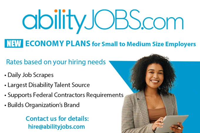 abilityJOBS has lower prices for smaller employers to find job seekers with disabilities. Woman smiling holding a computer tablet