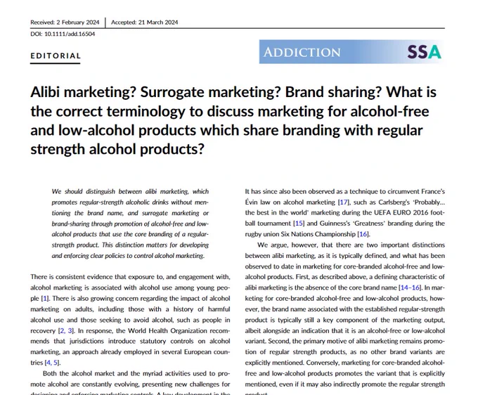 This is the first page of the proofed editorial mentioned in the text. It shows the title, key statement, and some of the article's text. The full article is available on the journal's website. The article may be behind a paywall for some readers. The link is here: thttps://onlinelibrary.wiley.com/doi/10.1111/add.16504