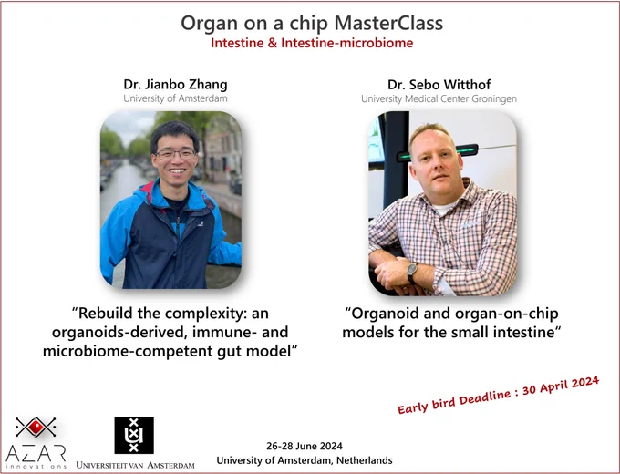Sebo withoff, UMCG, Groningen, jianbo zhang, univeristy amasterdam, azar innovations, masterclass, organ on a chip, microphysological systems, tissue chip, intestine, microbome, gut, intestine chip, gut on a chip, organoids