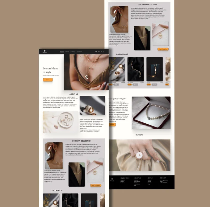 BEAUTY(the name of the company) indulges in the business of selling luxury jewelries for oneself and also as a gift for friends and loved ones.
This landing page just shows of their new collection, their catalog, and what they are all about.