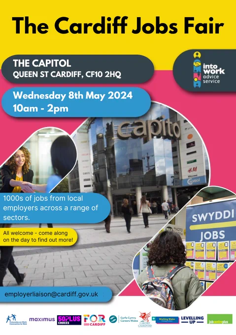 Cardiff jobs fair promotional poster for the 8th May