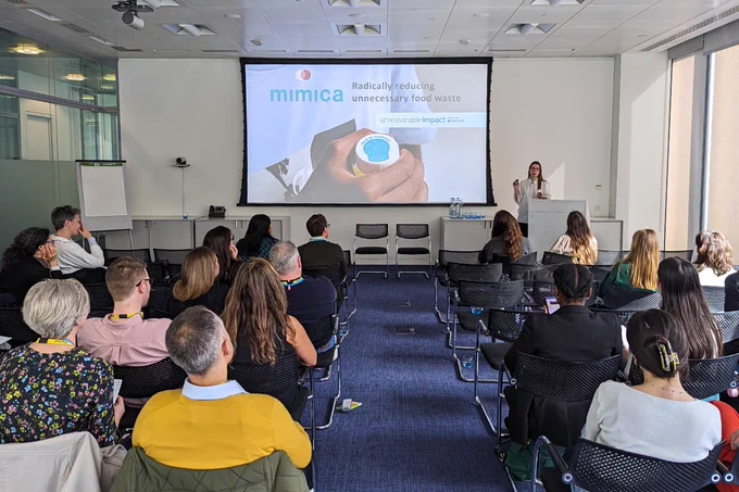 Solveiga Pakstaite, founder and director, speaking in front of a dozen or so people at Barclays Corporate Connections Sustainability Showcase.