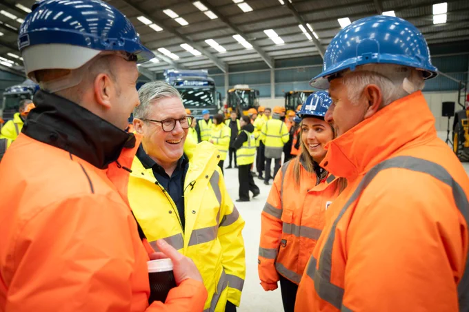 Keir Starmer talking with workers in PD Ports.