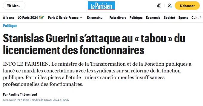 Le Parisien : Stanislas Guérini s'attaque au "tabou" du licenciement des fonctionnaires
