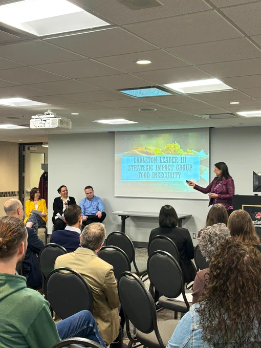 The first Strategic Impact Group (SIG) of the current Carleton Leader 3 cohort, presents on the wicked problem of food insecurity at the university.