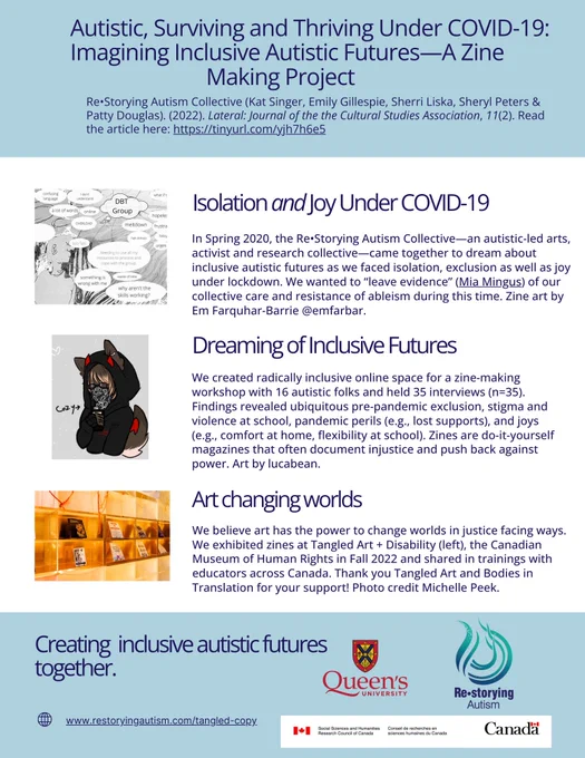 This is an infographic describing the findings from the Autistic, Surviving and Thriving Under COVID-19: Imagining Inclusive Autistic Futures—A Zine Making Project