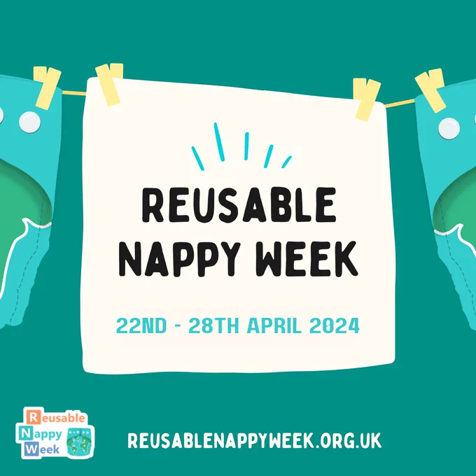 green background with the reusable nappy week logo on
