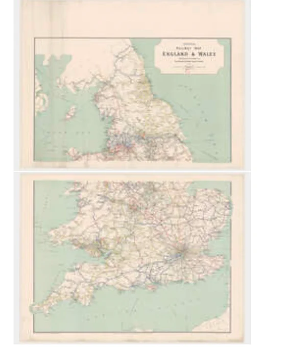 Emslie's Official Railway Map of England and Wales on 2 sheets, 1912