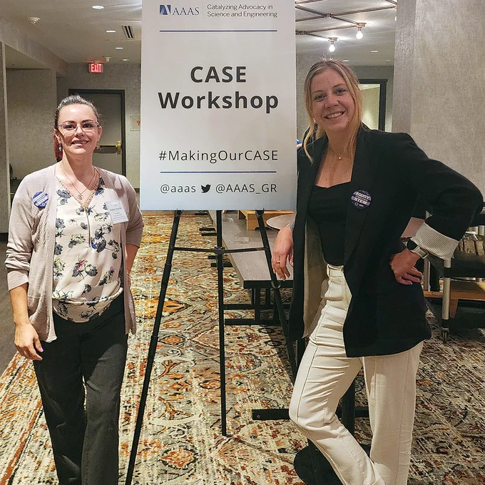 AWIS members Lindsay Tessmer and Bailey McLagan at the AAAS Catalyzing Advocacy in Science and Engineering (CASE) workshop