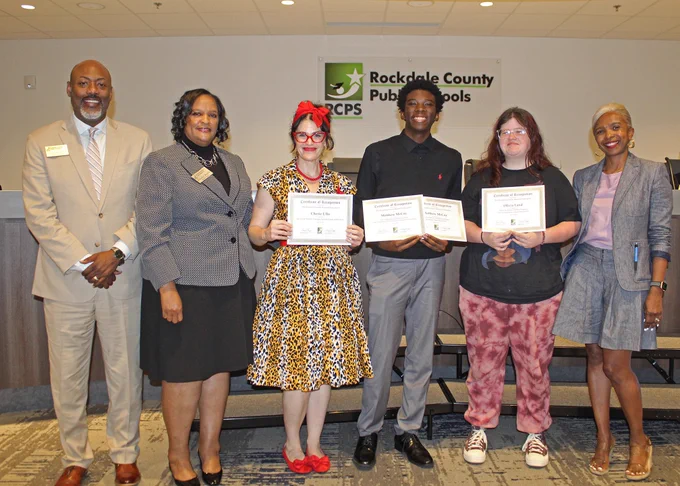 Photos of students & staff recognized at the Rockdale Board of Education April 18, 2024 meeting.