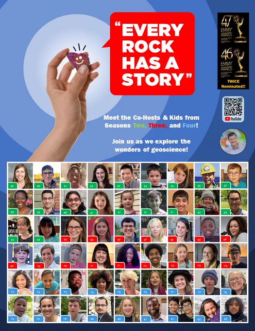 Flyer for Every Rock Has a Story with headshots of guests