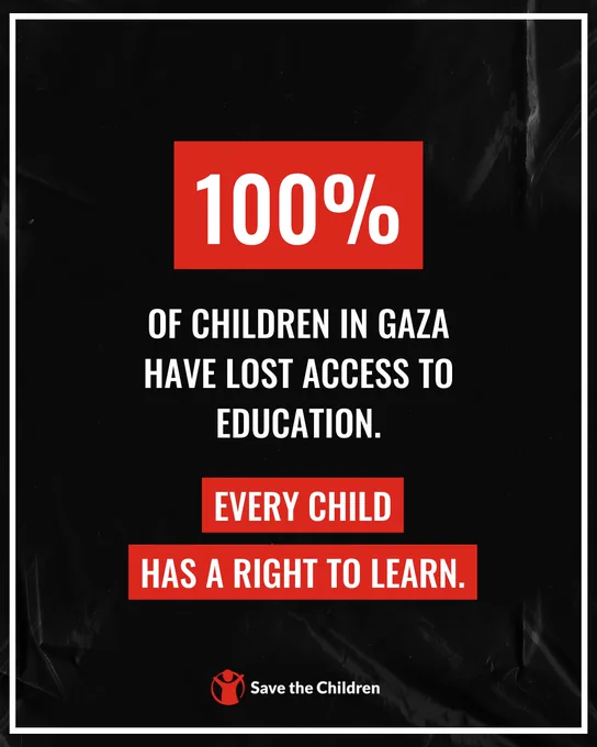 100% of children in Gaza have lost access to education. Every child has a right to learn.