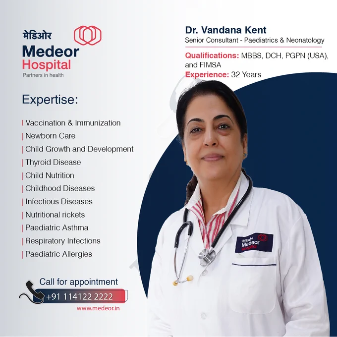Dr. Vandana Kent is proficient in Vaccination and Immunization, Newborn Care, Child Growth and Development, Thyroid Disease, Child Nutrition, Childhood Diseases, Infectious Diseases, Nutritional Rickets, Paediatric Asthma, Respiratory Infections, and Paediatric Allergies.