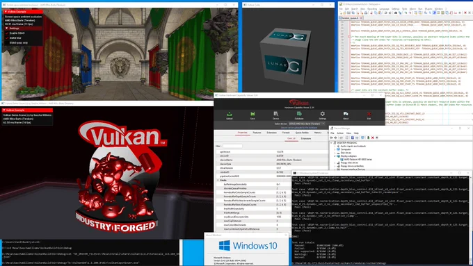 Terakan, my work-in-progress Vulkan driver for old AMD TeraScale 2/3 GPUs, running Vulkan examples and passing some Vulkan CTS tests on Windows