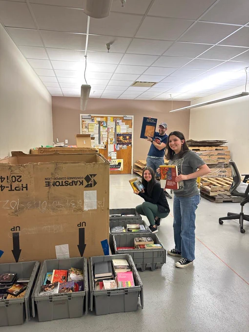 Volunteers sorting books