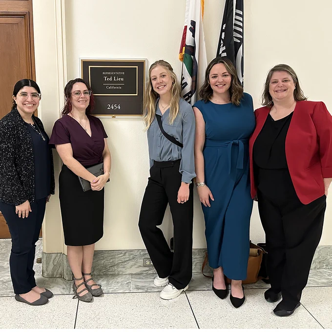 U.S. Representative Ted Lieu staff member Daniela Mendoza, AWIS members Lindsay Tessmer, Bailey McLagan, Membership & Institutional Partner Engagement Manager Abby Swett, AWIS CEO Meredith Gibson