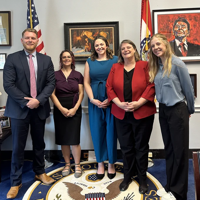 U.S. Representative Blaine Luetkemeyer staff member Tanner Merten, AWIS member Lindsay Tessmer, Membership & Institutional Partner Engagement Manager Abby Swett, AWIS CEO Meredith Gibson, AWIS member Bailey McLagan