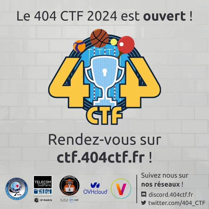 Le 404 CTF 2024 est ouvert !
Rendez-vous sur ctf.404ctf.fr !