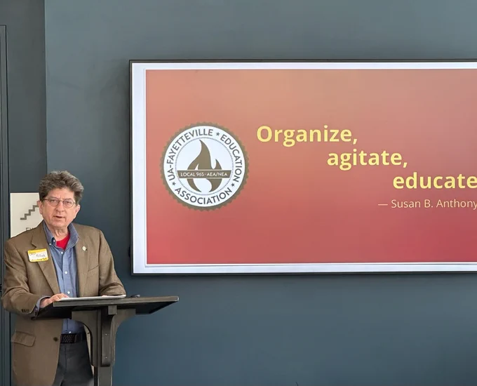 Ben Pollock of UA-Fayetteville Education Association / Local 965 at today's 2nd annual Northwest Arkansas #LaborSpring