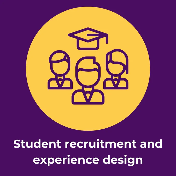 Text reads, "Student recruitment and experience design," with icons of students and a mortarboard.