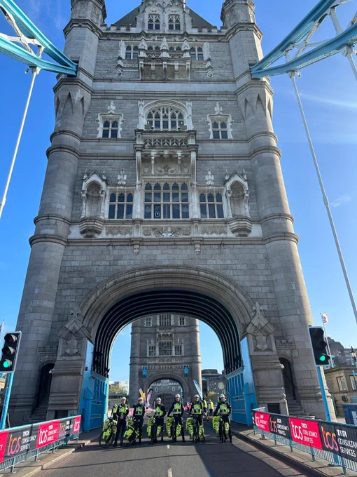 Image shows the Cycle Response Unit on Tower Bridge ahead of the London Marathon.