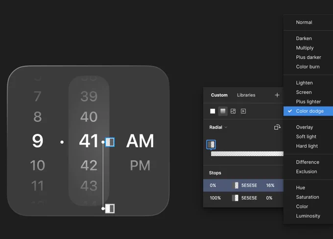 Screenshot of visionOS time picker and the way it was built using Figma