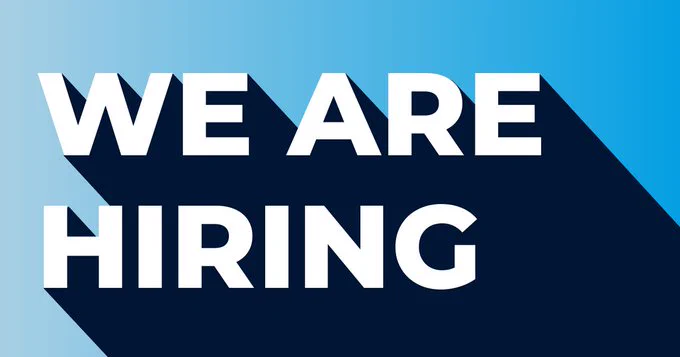 banner image with blue and white text that reads "we are hiring"