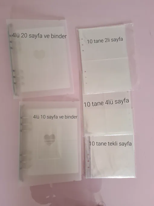 10lu paket sayfalar tanesi 130₺
4lü 10 sayfalı binder 330₺
4lü 20 sayfa binder 460₺ 
Fiyatları konuşabiliriz.