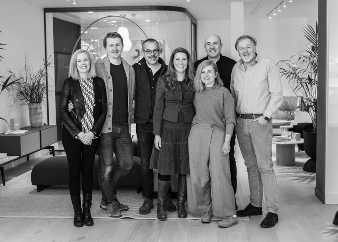 New Associates Ben Thomas, Gosia Meder Baumann(centre) and Ela Walkowiak , together with MOLA Architecture Directors Naomi Lloyd, Paul Finnegan, Ralph Bingham and Michael O’Carroll.