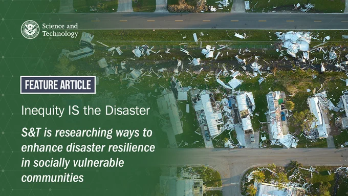 Aerial view of storm damage with destroyed homes and debris along a residential street and crossroad, highlighting natural disaster impact.