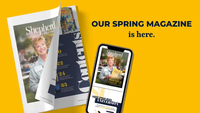 Graphic with text: "Our Spring magazine is here."