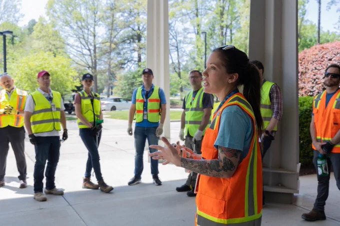 Jefferson lab employees volunteer to clean up the lab campus in honor of Earth Day. 