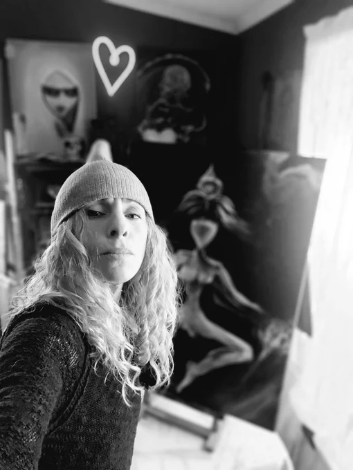 Tara Root Dunbar.  Artist of strange surrealism.  Spring 2024 Work in progress art, studio 