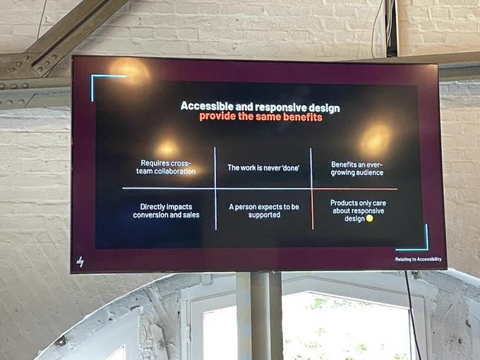 Slide with title ‘accessibility and responsive design provide the same benefits’