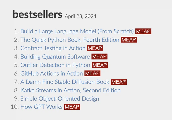 List of best-selling books in Manning, with Contract Testing in Action in the number 3 spot.
