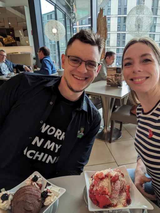 Sam and me eating ice creams in a mall food court in Frankfurt 