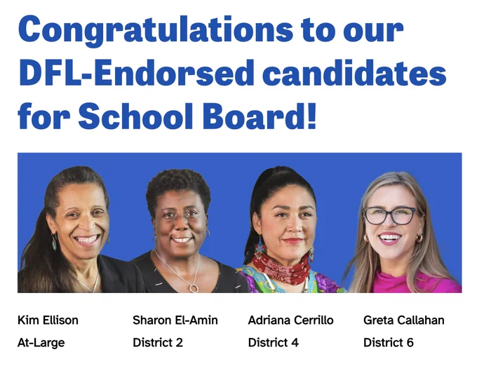 DFL-endorsed candidates for school board in a graphic