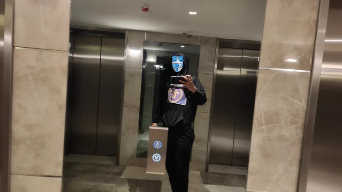 I took a selfie through a big mirror.