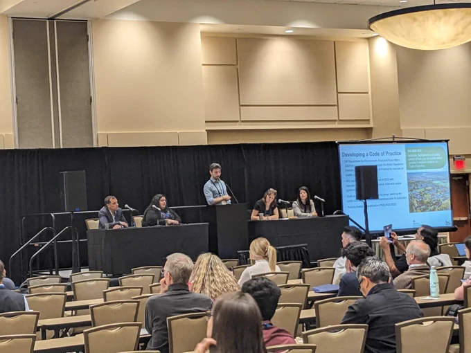 Me delivering my talk on developing PAS4023, a UK Code of Practice on using low-cost sensors for air quality monitoring. Picture courtesy of Collins Gameli Hodoli