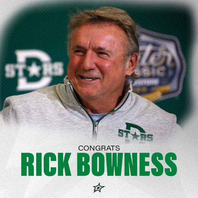 Congrats Rick bowness graphic with a photo of bones smiling during the winter classic in Dallas