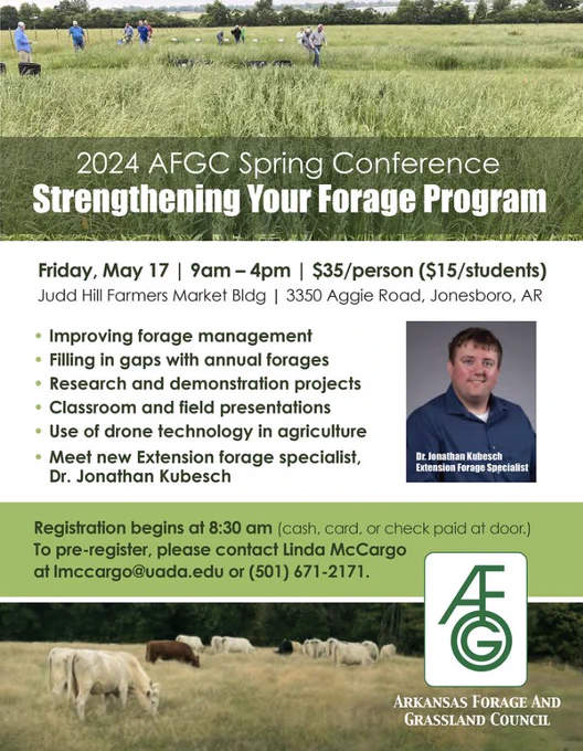 AFGC spring conference, strenghtening your forage program flyer with images of cattle in pastures.