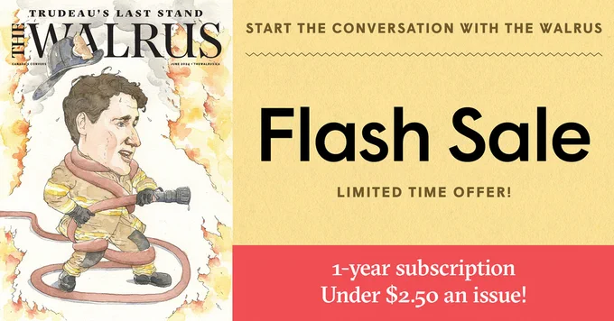The Walrus flash sale graphic with the Barry Blitt cover of the June 2024 issue.