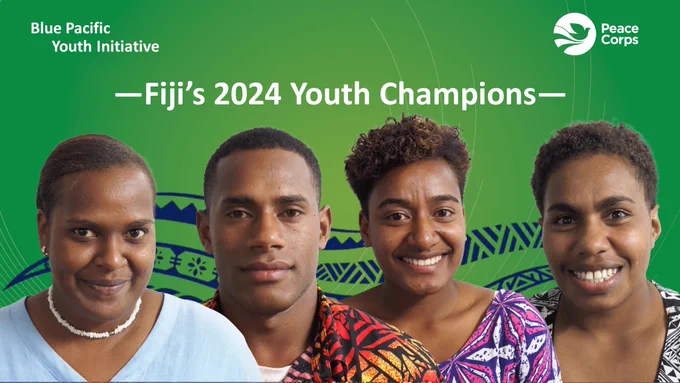 Graphic with pictures of the four Blue Pacific Youth Champions.