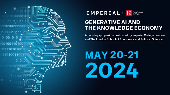 Poster showing profile of a human face made up of data, displaying name and date of AI symposium event