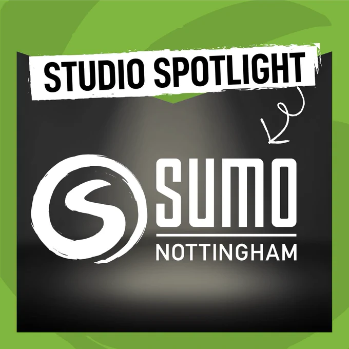 An image featuring the logo of Sumo Nottingham with a spotlight shining down on it. There is a light green border framing the image. The text on the image reads 'Studio Spotlight'.