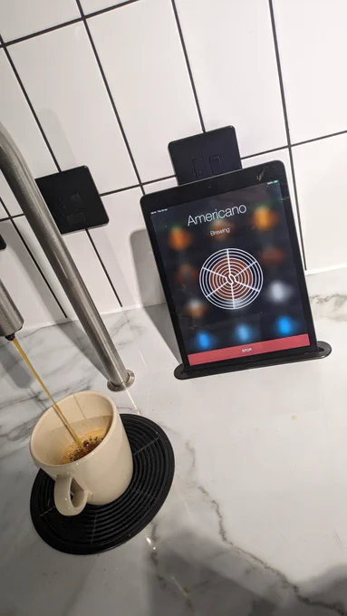A tap, working as a coffee machine, powered by an ipad